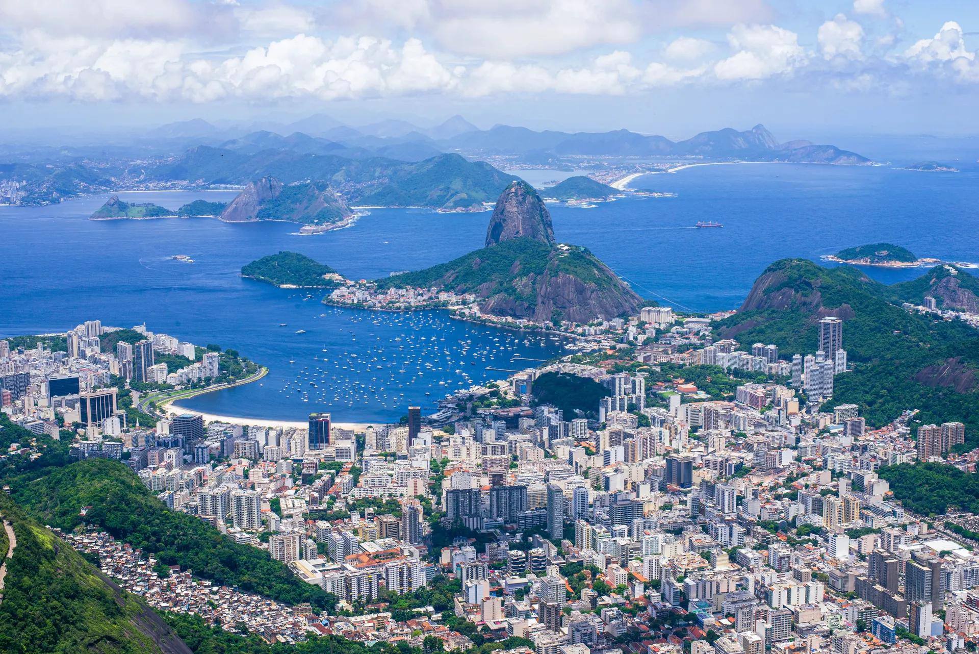 Guanabara Bay, Sugarloaf Mountain and Botafogo seen from above Rio de Janeiro