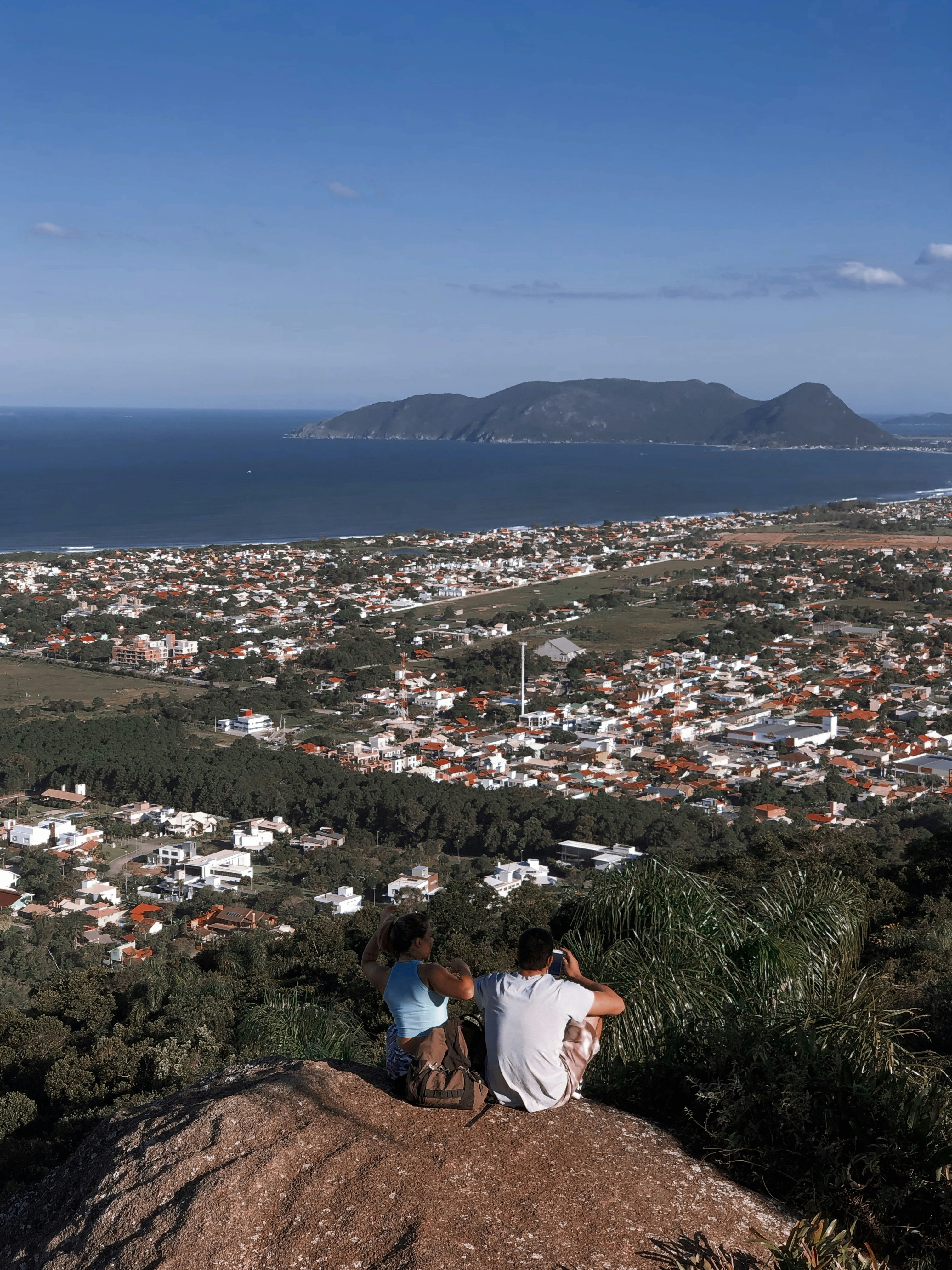 A clifftop lookout over the ocean and coastline of southern Florianópolis